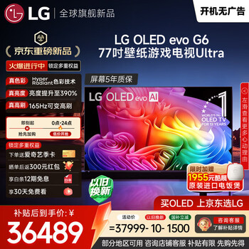 LG电视G6系列 77英寸OLED壁纸电视 超薄无缝贴壁 4K超清 165Hz高刷游戏电视 OLED77G6PCA