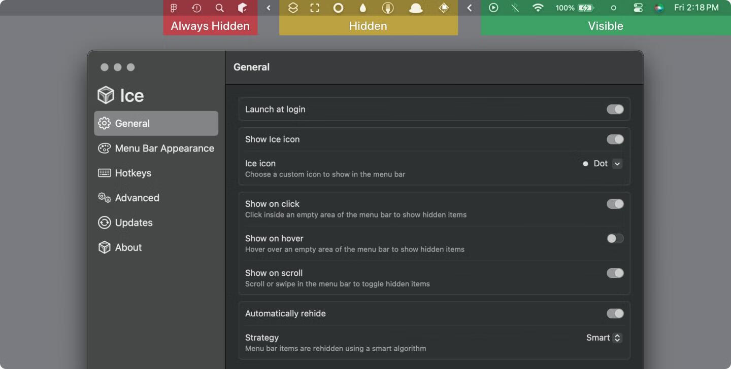 Ice for mac v0.9.0 英文版 菜单栏管理器 隐藏和显示菜单栏项