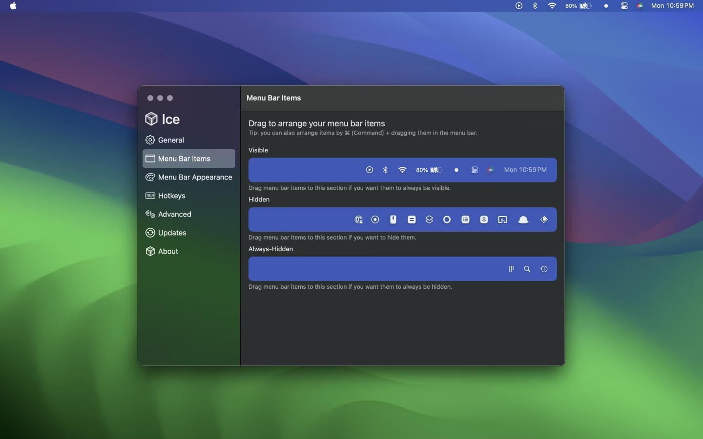 Ice for mac v0.9.0 英文版 菜单栏管理器 隐藏和显示菜单栏项