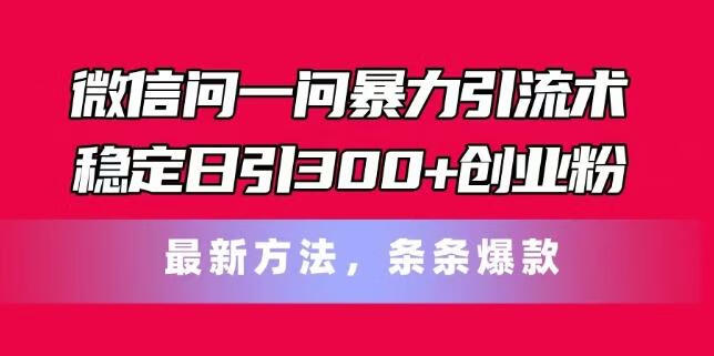 微信问一问暴力引流术，稳定日引300+创业粉，最新方法，条条爆款【项目拆解】