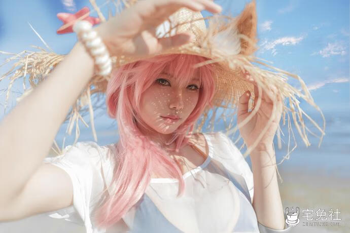 uki雨季 cosplay作品002 玉藻前海边泳装 (1) 宅兔社.jpg uki雨季全套作品图合集 尼尔B2黑色胶衣美艳惊艳全场!