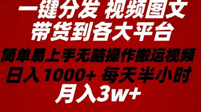 2024年一键分发带货图文视频 简单易上手 无脑赚收益 每天半小时日入1000+上不封顶！【项目拆解】