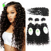 Brazilian Deep Wave Hair With Closure 8A Curly 3 Bundles Virgin Human huismerk kopen in de aanbieding