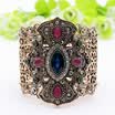 Ethnic Turkish Women Broadside Bangles Bracelets Adjustable Size Antique Gold Color Resin Jewelry Hollow Flower Bride Bangle
