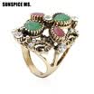 Hot Sale Vintage Ring For Women Turkish Resin Jewelry Antique Gold Color Water Drop Crystal Retro Style Arab Wedding Indian Ring