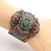 Vintage Turkish Women Broadside Bangle Cuff Adjustable Size Antique Gold Color Resin Bracelet Jewelry Hollow Flower Bride Bangle