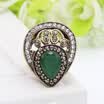 Vintage Turkish Hollow Flower Finger Rings Women Water Drop Resin Crystal Rings Antique Gold Color Jewelry Ethnic Wedding Ring