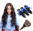 Wyf Peruvian Virgin Hair Loose Wave 3 Bundles 100 Unprocessed Human With Closure wyf kopen in de aanbieding