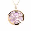 Round Natural Plant Purple Quartz Crystal Pendant Stainless Steel Necklaces 17