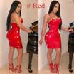 Women Sexy Spaghetti Strap Eyelets Party Bodycon Ladies Short Mini PU Club Dress