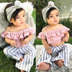 Duopindun Au Stripes Kids Baby Girls Off Shoulder Crop Tops Wide Leg Pants Outfits Clothes duopindun kopen in de aanbieding