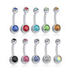 Canis Surgical Steel Silver Belly Bar Navel Button Ring Double Crystal Body Piercing canis kopen in de aanbieding