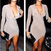 Las mujeres atractivas con cuello en v delgado bodycon vendaje manga vestido corto vestido de fiesta informal