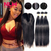 Nlw 10A Brazilian Virgin Human Hair 3 Bundles With Closure Silk Straight Weaves nlw kopen in de aanbieding