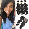 Cy May Hair Brazilian Body Wave With Closure 3 Bundles 8A Unprocessed Virgin Lace Tissage Bresilienne Avec cy may hair kopen in de aanbieding