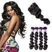Sexy Lady Malaysian Loose Wave With Closure Virgin Hair Wet And Wavy Human Grace sexy lady kopen in de aanbieding