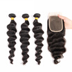 Qdkzj Brazilian Loose Wave 3 Bundles With Closure Hair Lace Virgin Cheap Human qdkzj kopen in de aanbieding