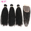 Alot Malaysian Afro Curly Weave Human Hair Bundle With Closure Brazilian Kinky Virgin 3 alot kopen in de aanbieding