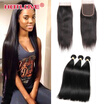 Hotlove Brazilian Virgin Hair Bundels Straight Unprocessed Remy Human 3 Bundles With 44 Lace Closure Free Middle 3Part hotlove kopen in de aanbieding