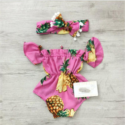 

US Summer Newborn Baby Girl Clothes Flower Romper Jumpsuit Playsuit Outfits 2PCS