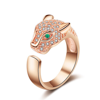 

Silver Gold Color Rhinestone Crystal Leopard Head Ring Wedding Brand Ring Jewelry Christmas Gift Women Jewelry Finger Rings