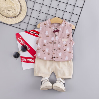 

2PcsSet Summer Children Baby Boys Casual Sleeveless Floral Print Vest TopsShorts Suits Costume Set