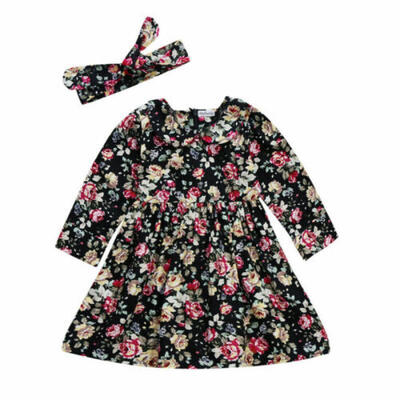 

Cute Newborn Toddler Kids Baby Girl Long Sleeve Floral Dress Party XMAS Clothes