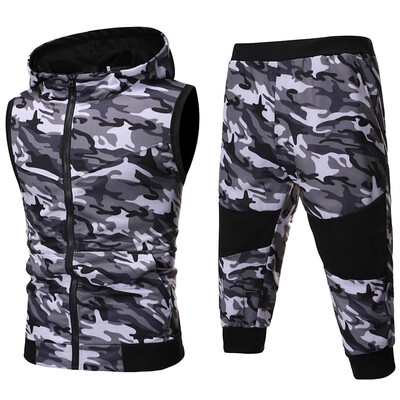 

Toponeto Mens Summer Camouflage Sweatshirt Zipper Top Pants Sets Sports Suit Tracksuit