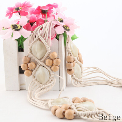 

Bohemian Wind Wax Rope Hand-woven Wood Beads Woven Belts hand Belt Vintage Fringed Waist Chain
