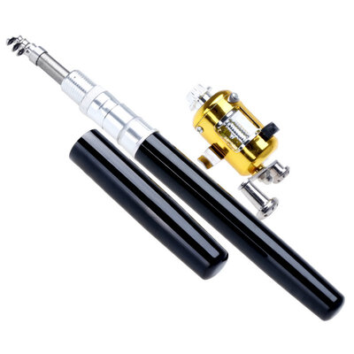 

Portable Pocket Telescopic Mini Fishing Pole Aluminum Alloy Pen Shape Fishing Rod With Reel Wheel 6 Colors