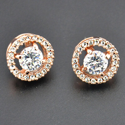 

18K Gold Round Cut White Topaz Diamond Silver Stud Earrings Wedding Party Jewelry Gifts Christmas Gift Novelty