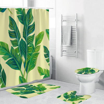 

Gobestart 4PCS Non Slip Toilet Polyester Cover Mat Set Bathroom Shower Curtain