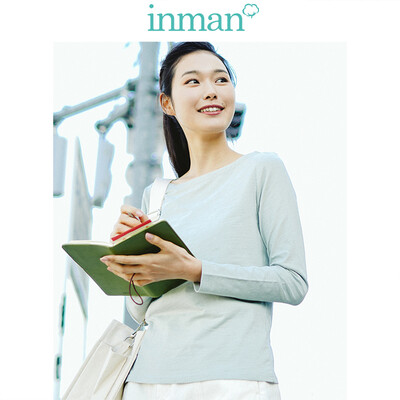 

INMAN 2019 spring new style word collar elegant simple Japanese wind long sleeve T-shirt female 1891021330 shallow sea green