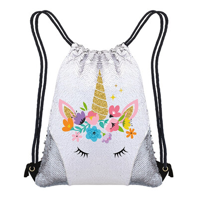 

Fashion Unicorn Sequin Sequin Drawstring Backpack Glittering Magic Reversible Dance Bag for Girls Women kids