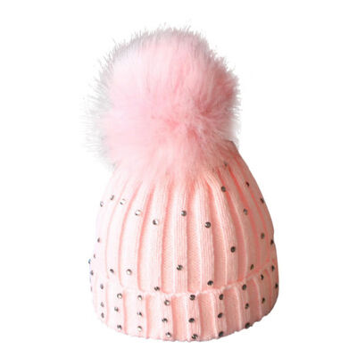 

Baby Boy Girl Winter Warm Lined Earmuffs Knitted Big Fur Ball Braid Solid Color Hat Beanie Knit Caps