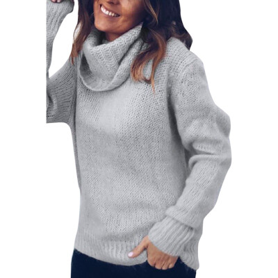 

Womens Loose Knitted Turtleneck Sweater Jumper Pullover Tops Casual Long Sleeve Sweater