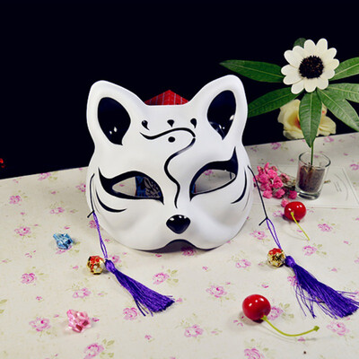 

Half Face Fox Mask Japanese Anime Hand Painted Kitsune Halloween Cosplay Mask Portable Party Mask