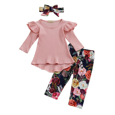 

Baby Clothes Autumn Baby Girls Clothes Casual Girls Long Sleeve Top Flower Printing Trousers And Headband Kids 3PCS Outfit Set