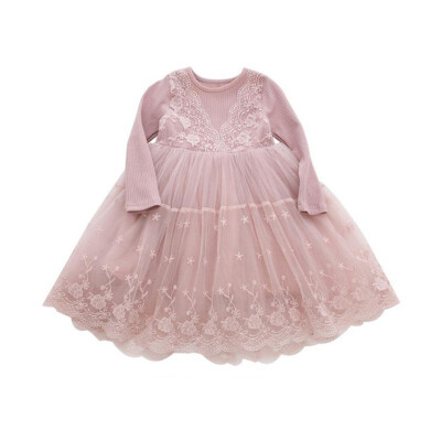 

Baby Girls Long-sleeved Fake 2pcs Lace Dresses Kids Girls Princess Dress Autumn New Wedding Birthday Party Outfits Clothes 2-7Y