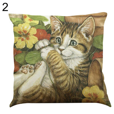 

Linen Cat Play Flower Pillow Case Cushion Cover Sofa Bed Car Cafe Office Decor