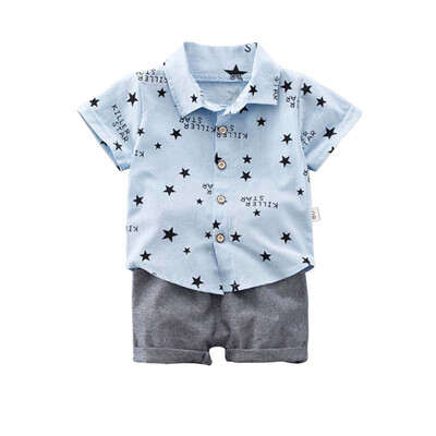 

summer new baby boy clothes five-pointed star short-sleeved shirt solid color shorts two-piece