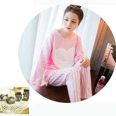 

womens pajamas set cartoon print ladies long-sleeved trousers large size comfortable pajamas suit