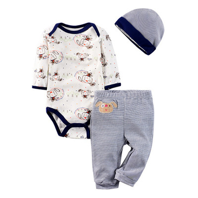

3PCS Sets Newborn Infant Baby girls Boy Clothes Bodysuit Romper Pants Hat Bibs Autumn Spring Cotton Toddler Bebe Outfits