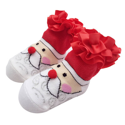 

Christmas Santa Claus Pattern Baby Kids Lace Socks For Autumn Winter Cotton Socks