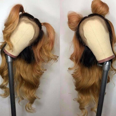 

Dark Root 1BT27 Ombre Blonde Virgin Human Hair Lace Front Wig Wavy European Glueless Lace Frontal Wig Natural Hairline Plucked