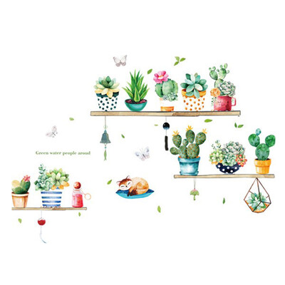 

Cute Potted Green Plant Cactus Wall Stickers Creative Diy Decoration Removable