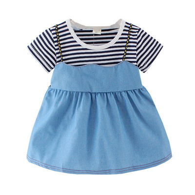 

Summer Baby Girls dress Striped Print Dress Denim Brief Kids Dresses Sundress Outfits