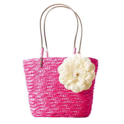 

Fashion Novel Solid Color Handbag Three-dimensional Flower Decoration Handbag Straw Women Handbag