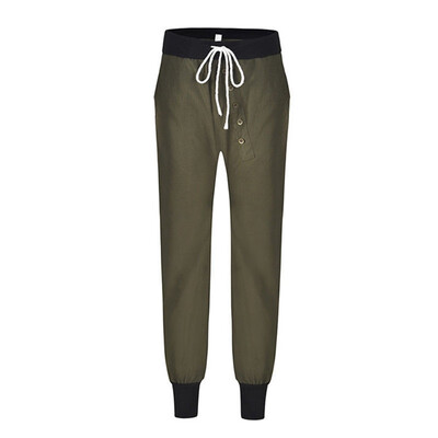 

New England Style Pants Women Solid High Waist Button Harem Pants Female Casual Trousers Pantalones Mujer