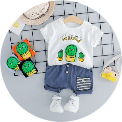 

Toddler Baby Boy Clothes Set Cactus Printed Short Sleeve T-shirt Round Collar Casual TopsPants baby Clothing